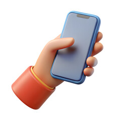 Stylized 3d hand holding a modern smartphone with a blank screen