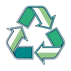 Vibrant stylized recycling symbol with gradient greens isolated on transparent background. Modern recycling icon with white highlights. Bold teal and green recycling logo.