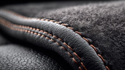 Closeup medium shot showcasing duallayer hybrid leather emphasizing the stitching and tactility of natural leather combined with synthetic backing blurred out.