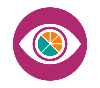 Colorful quadrant eye symbol with soft shadow isolated on transparent background. Modern graphic eye icon. Vibrant minimalist eye logo. - Powered by Adobe