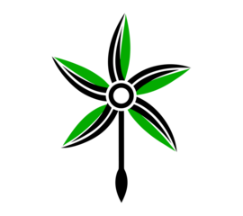 Five-Pointed Green Star with Central Circular Emblem isolated on transparent background. Propeller Flower Shaped Logo or Badge. Veined Leaf Texture Star Icon.