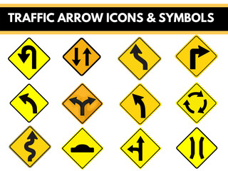 Traffic Arrow Icons and Symbols Vector Design for Road Signs and Navigation