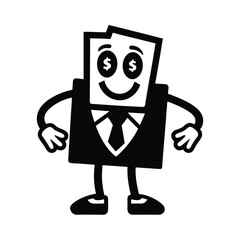 A cheerful dollar bill character mascot logo with a tie vector illustration
