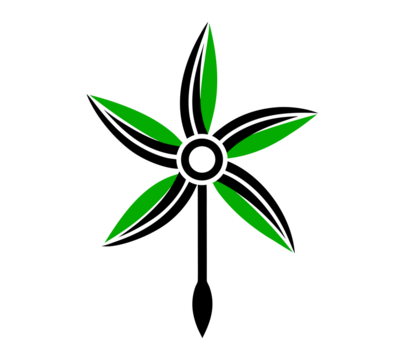 Five-Pointed Green Star with Central Circular Emblem isolated on transparent background. Propeller Flower Shaped Logo or Badge. Veined Leaf Texture Star Icon.