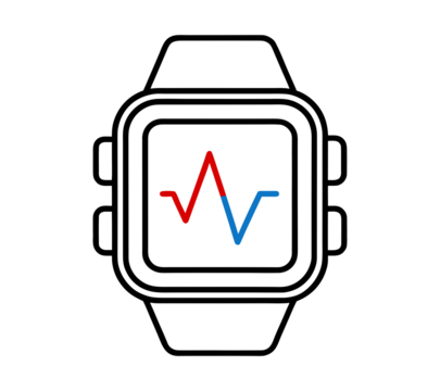 Modern Smartwatch with Red and Blue Heart Rate Monitor Graph isolated on transparent background. Fitness Tracker Vector Illustration. Health Monitoring ECG Waveform on Watch. - Powered by Adobe