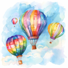Naklejka premium Hot Air Balloons and Watercolor Art