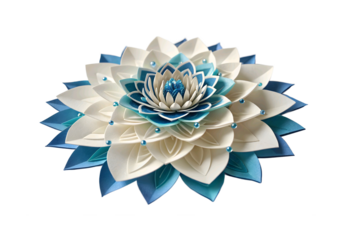 Intricate layered lotus flower in blue and white isolated on transparent background