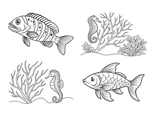 coloring page line art the sea fan black vector bundle