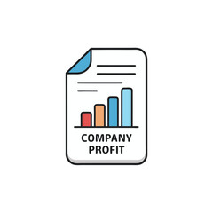 A detailed company profit report file icon with a bar chart vector illustration
