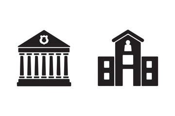 Two silhouette icons representing government and education buildings