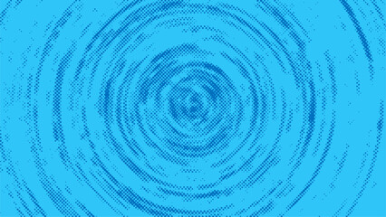 Horizontal blue comic retro dotted gradient background, banner with dots, circles. Wood texture, circles on water from drop. Abstract halftone textured. Grunge groovy texture. Vector EPS10