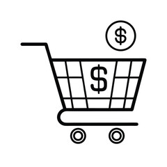 An e-commerce shopping cart with a dollar sign icon vector illustration