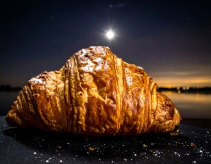 Croissant under a moonlit sky