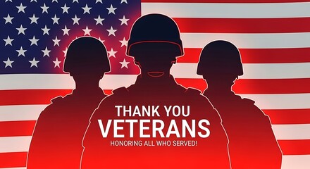 Thank you veterans honoring all who served with soldiers silhouetted against the american flag veterans day background