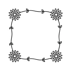 A charming hand-drawn daisy garland forming a square border vector illustration