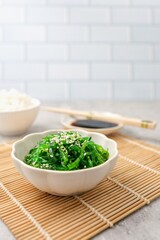 Seaweed salad,wakame salad, chuka wakame in white bowl	