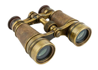 antique brass binoculars isolated on a transparent background.