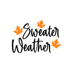 Obraz premium Sweater Weather Autumn fall typography clip art design on plain white transparent isolated background for card, shirt, hoodie, sweatshirt, apparel, tag, mug, icon, poster or badge