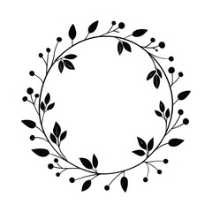 A beautiful minimalist circular floral frame with delicate leaves vector illustration
