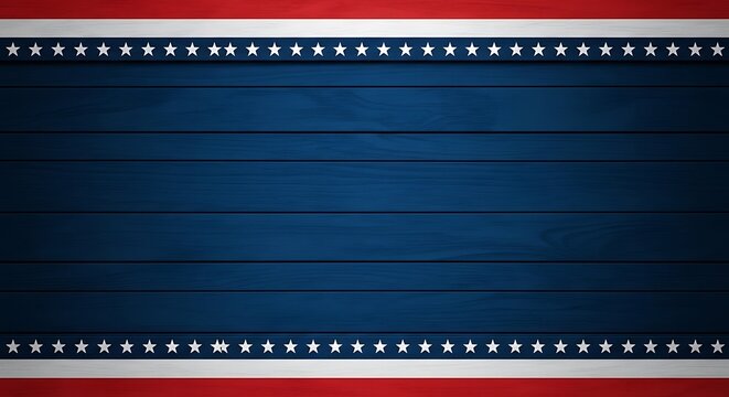 American flagthemed background with a dark blue wooden texture, bordered by red and white stripes adorned with small white stars veterans day background