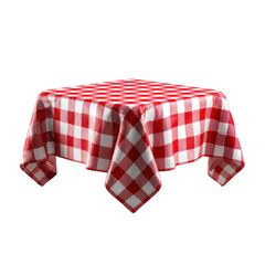 Fototapeta premium Red and white checkered tablecloth set up for an outdoor dining experience in a sunny garden