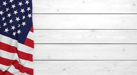 American flag draped over a white wooden surface, isolated on white background veterans day background