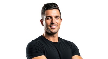 Smiling man with crossed arms on white background adult