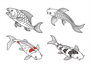 Fototapeta premium coloring page line art the tancho fish black vector bundle 