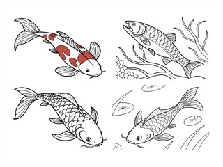Obraz premium coloring page line art the tancho fish black vector bundle 