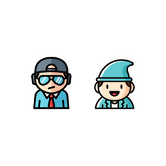 Two cartoon avatars, one with a baseball cap and sunglasses, the other with a blue pointy hat, on a white background.