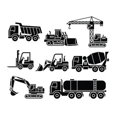 Heavy Construction Vehicles Icon Set