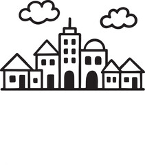 Fototapeta premium Cityscape Buildings Black and White Icon with Long Shadow