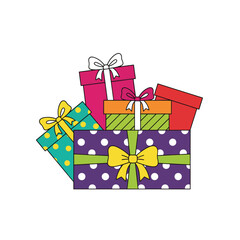 Colorful Stack of Wrapped Presents Illustration