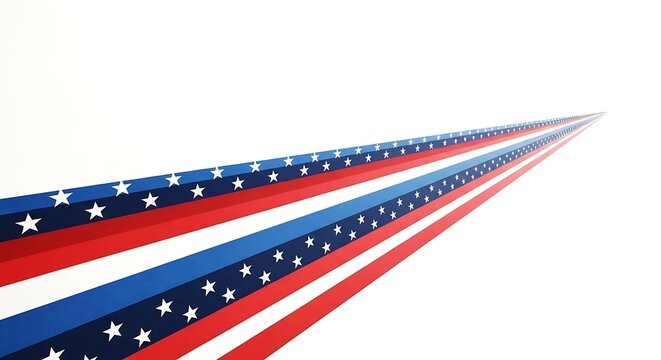 Abstract representation of the american flag with red, white, and blue stripes forming a path leading into the distance veterans day background