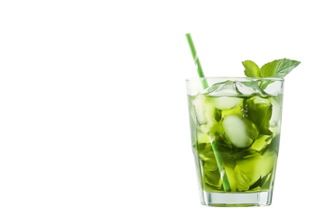 Tropical iced green tea with straw isolated on transparent background