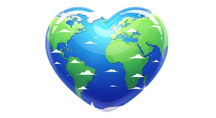 Heartshaped planet earth with clouds and continents world tourism day background