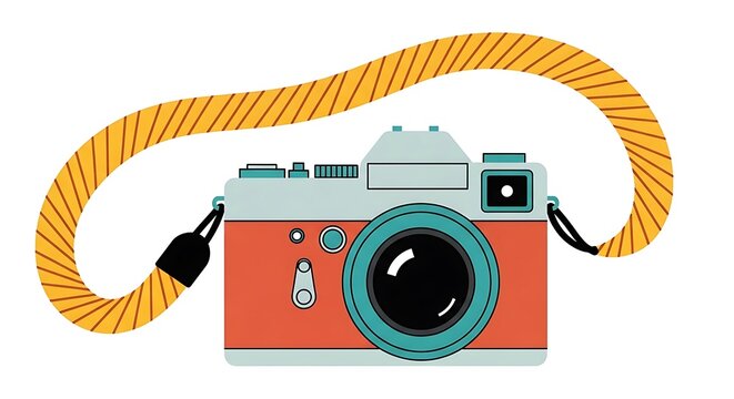 A vintagestyle camera with a bright yellow strap, isolated on a white background world tourism day background - Powered by Adobe
