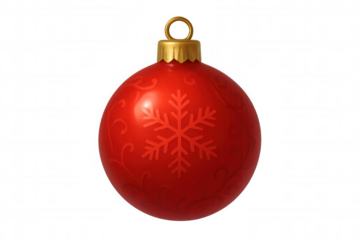 Christmas ornament concept with red bauble, snowflake design, festive holiday decoration on transparent background