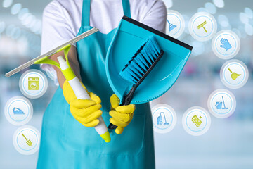 Fototapeta na wymiar Cleaning tools and techniques for an effective home