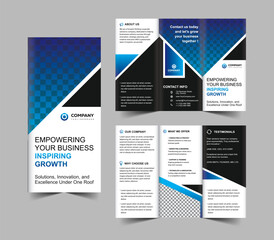 Creative and Geometric Blue Black Trifold Brochure Template Bold Editable