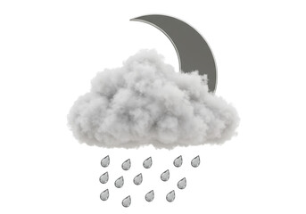 Rainy night isolated PNG, gray cloud with raindrops and moon on transparent background, weather forecast element for design use