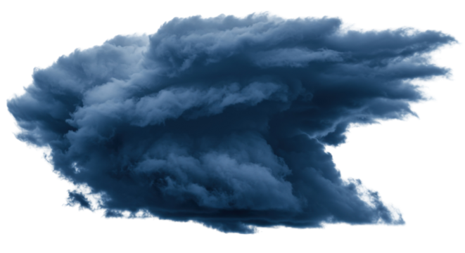 Dramatic storm cloud PNG isolated on transparent background, dark ominous weather formation for compositing and design use