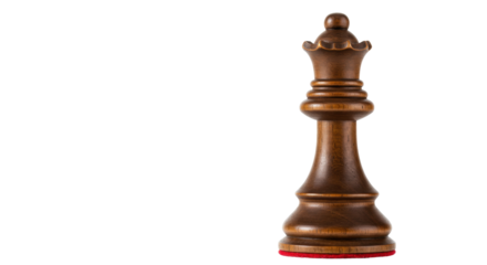 Elegant dark brown wooden queen chess piece isolated, strategic game element for board games and intellectual pursuits PNG