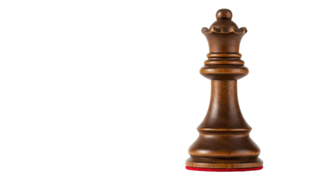 Elegant dark brown wooden queen chess piece isolated, strategic game element for board games and intellectual pursuits PNG