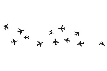 Fototapeta premium Silhouette of multiple airplanes flying in formation against a transparent background world tourism day design