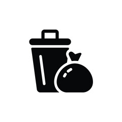 Black silhouette of a trash can and garbage bag icon