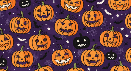 Spooky Halloween pumpkins and bats repeat for a festive, fun backdrop or graphic design, perfect for invitations and holiday celebrations