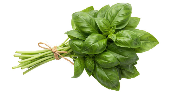 Fresh basil bunch isolated on transparent background, aromatic herb for Italian cuisine and culinary use