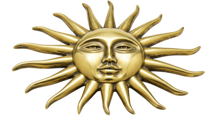 Golden sun face isolated on transparent background, celestial body with rays for astrology and spiritual design element