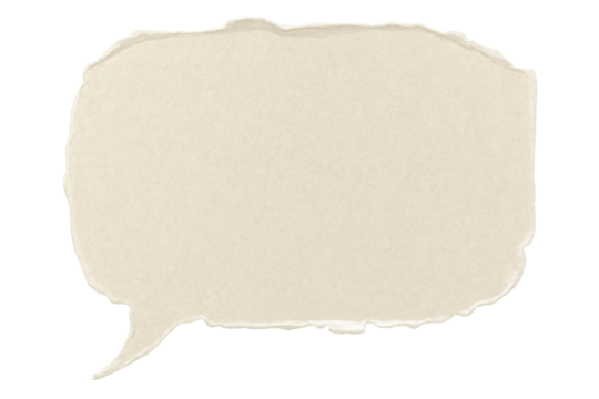 Brown paper bubble. Blank brown cut out cardboard paper speech bubble. Png transparency